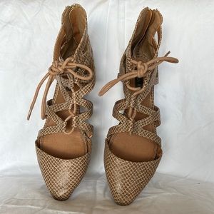 Izabella Rue Faux snakeskin ghillie sandals